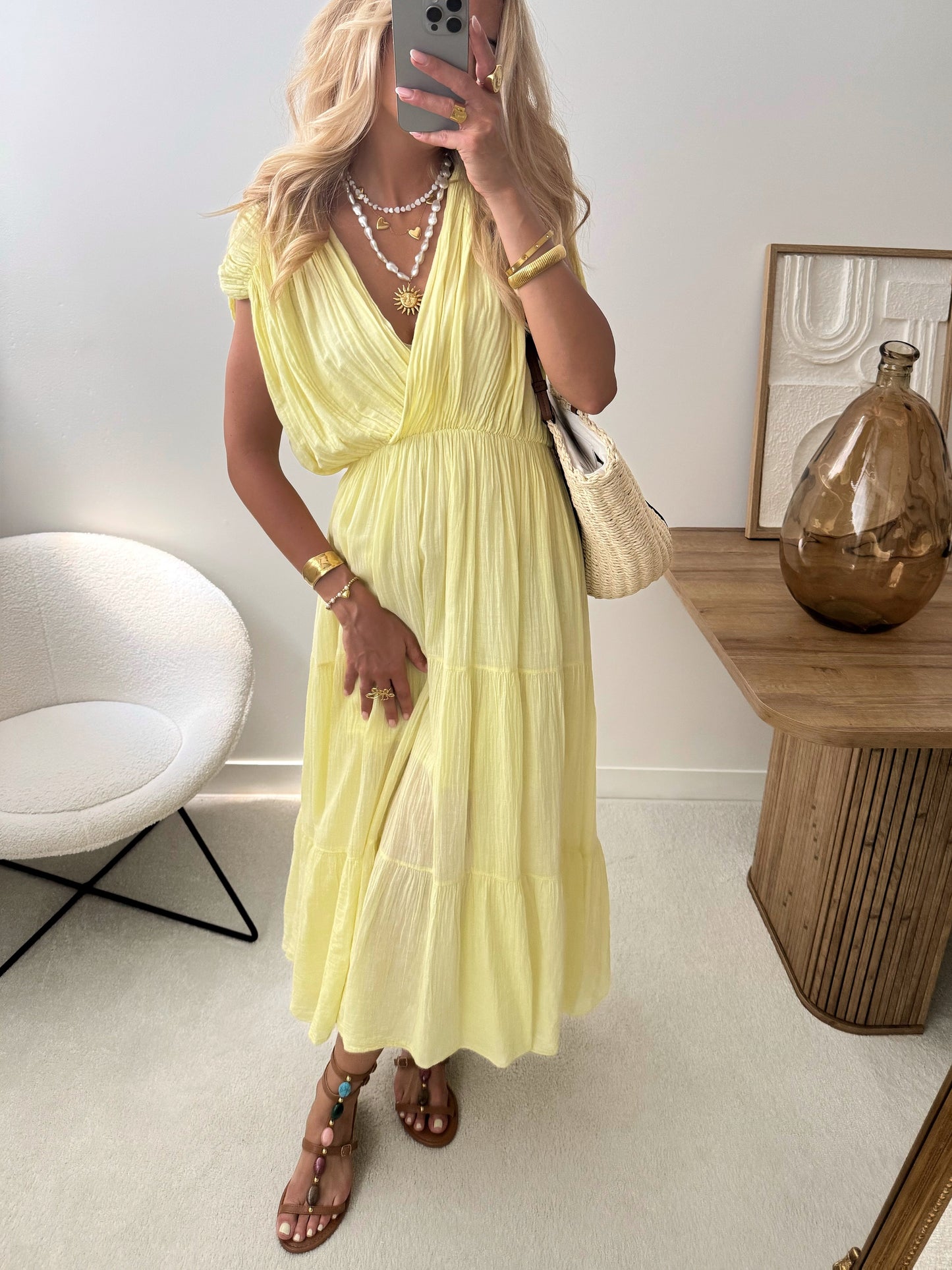 AZOLTINE long ruffled dress - yellow