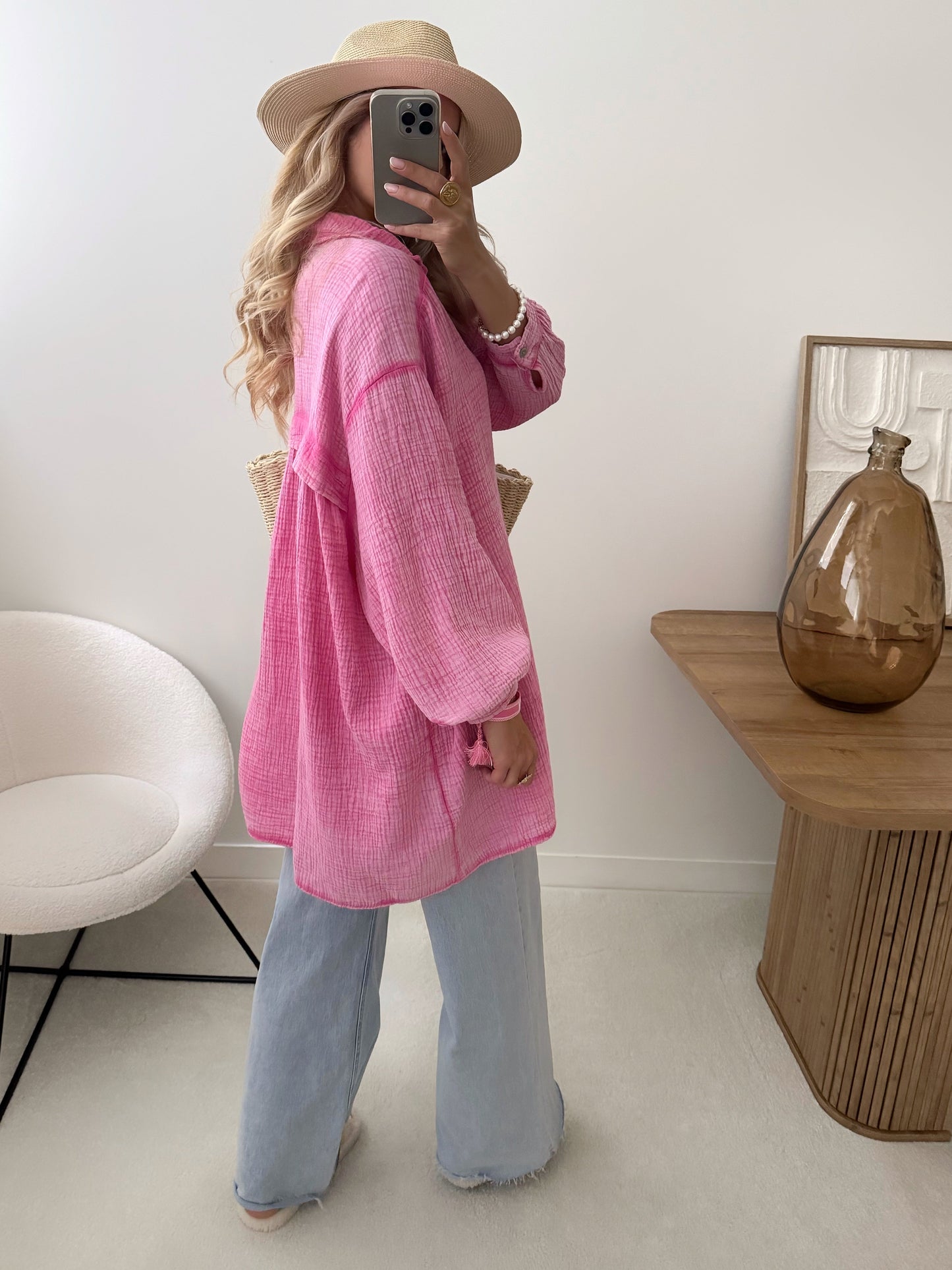 CAMERON cotton gauze shirt dress - pink