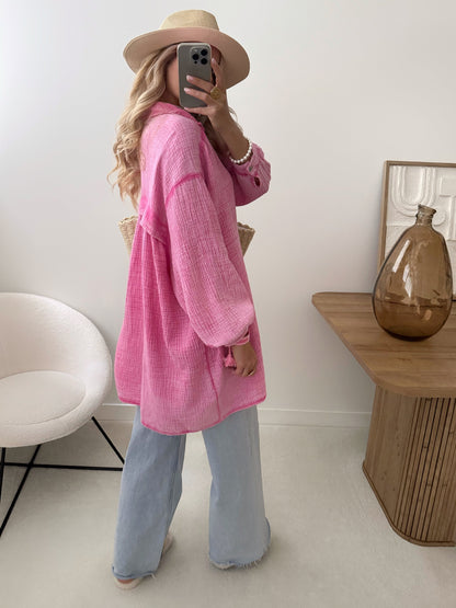CAMERON cotton gauze shirt dress - pink