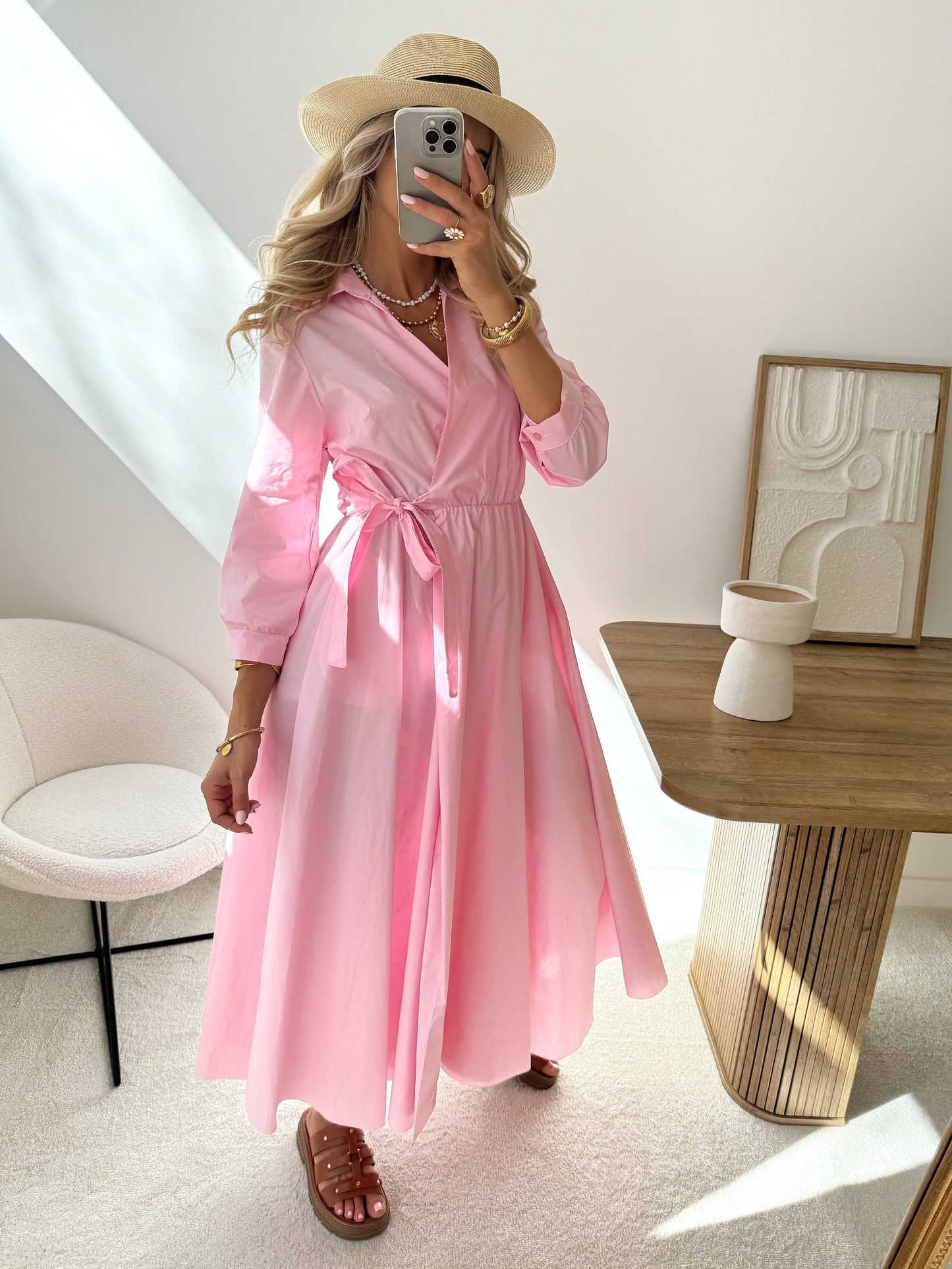 Giulia long wrap dress - pink