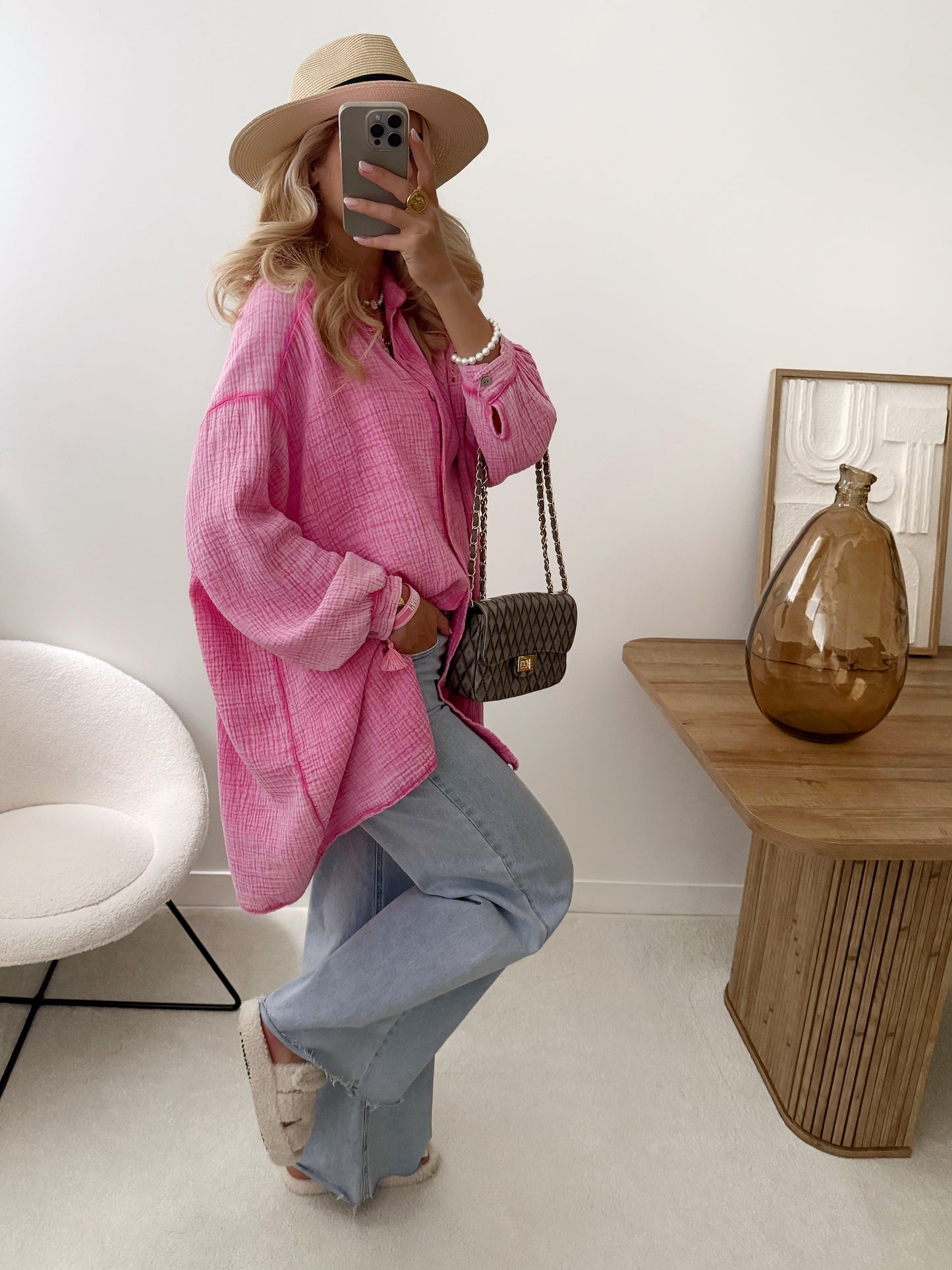 CAMERON cotton gauze shirt dress - pink