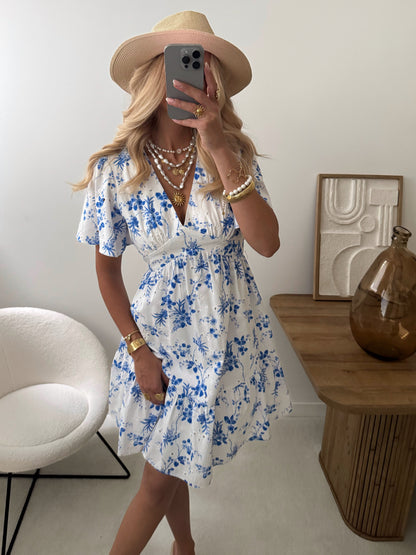 HONORIA floral print embroidered short dress