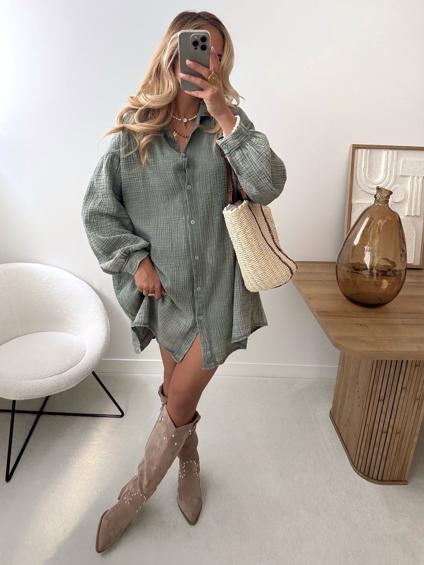 CAMERON cotton gauze shirt dress - khaki