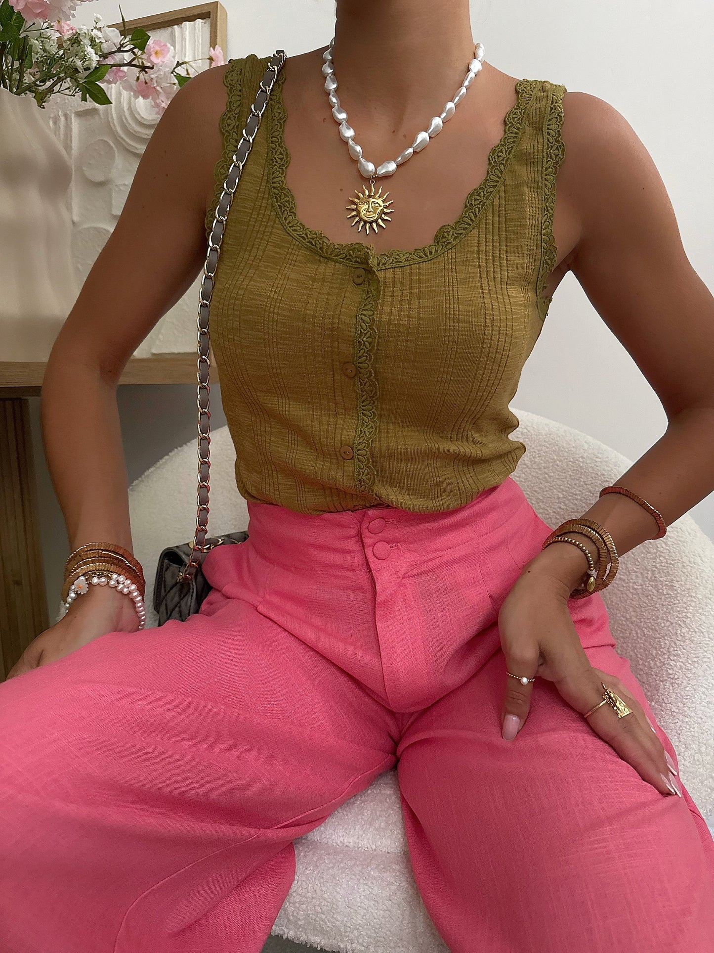 FANEIRO ribbed tank top - khaki