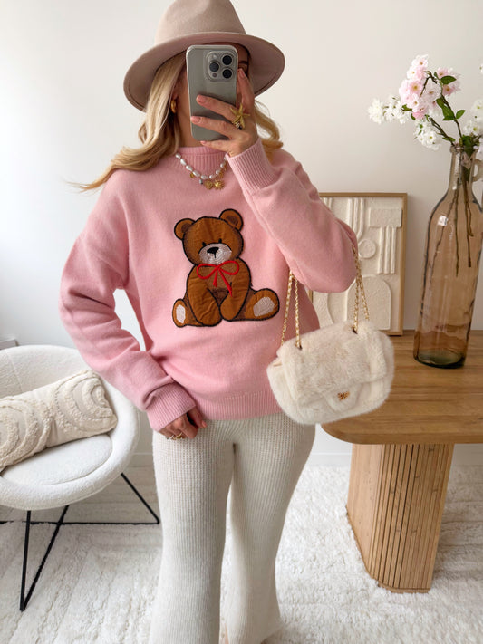 Embroidered teddy bear knit BEAR - pink