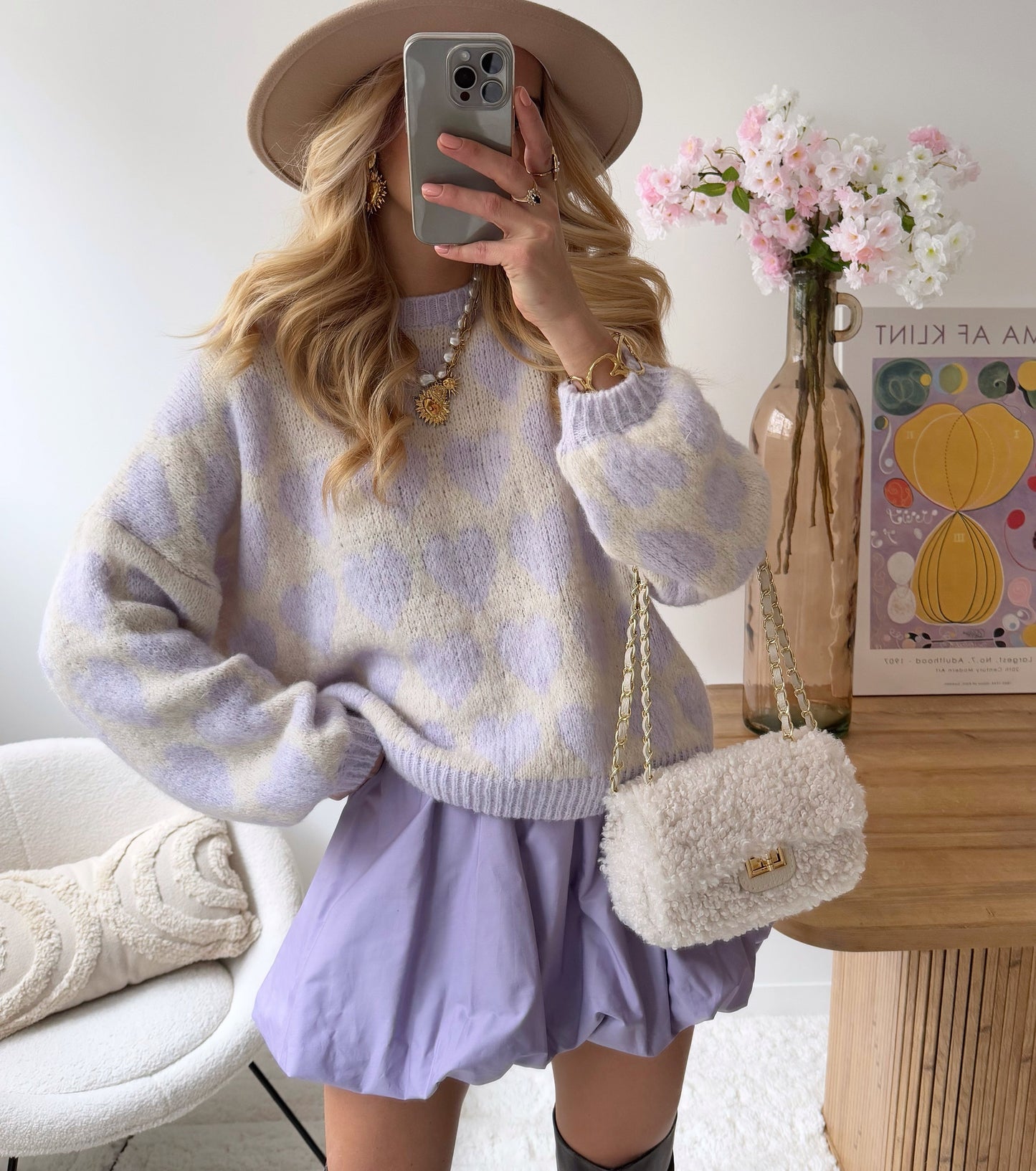 AMBERLLY lilac heart print mesh