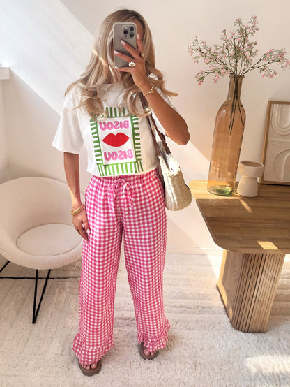 HARDIN Vichy print pants - fuchsia