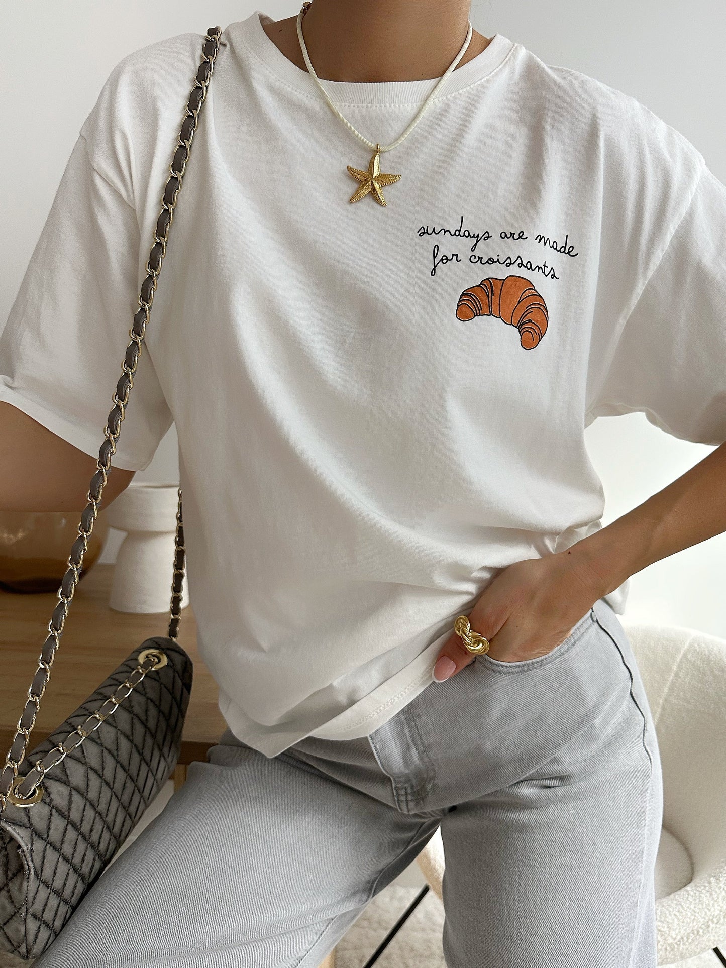 Franz croissant print t-shirt - white