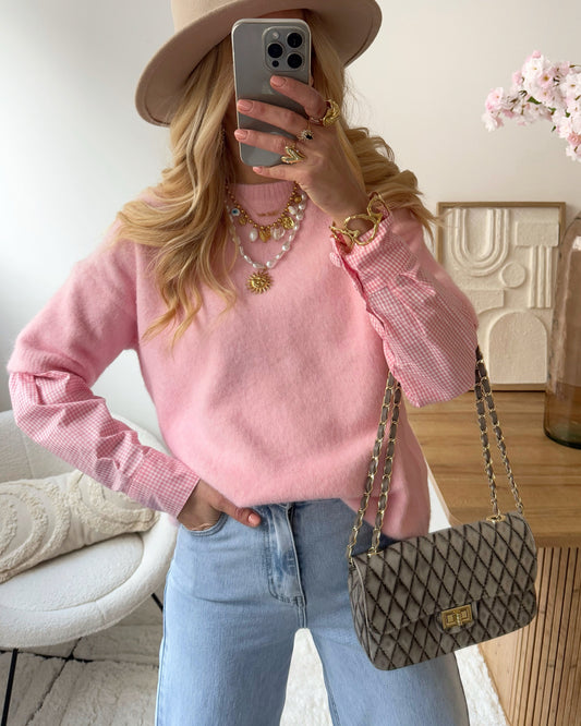 LUCERA pink 2-in-1 shirt-sleeve sweater