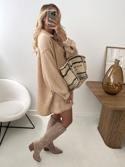 CAMERON cotton gauze shirt dress - camel