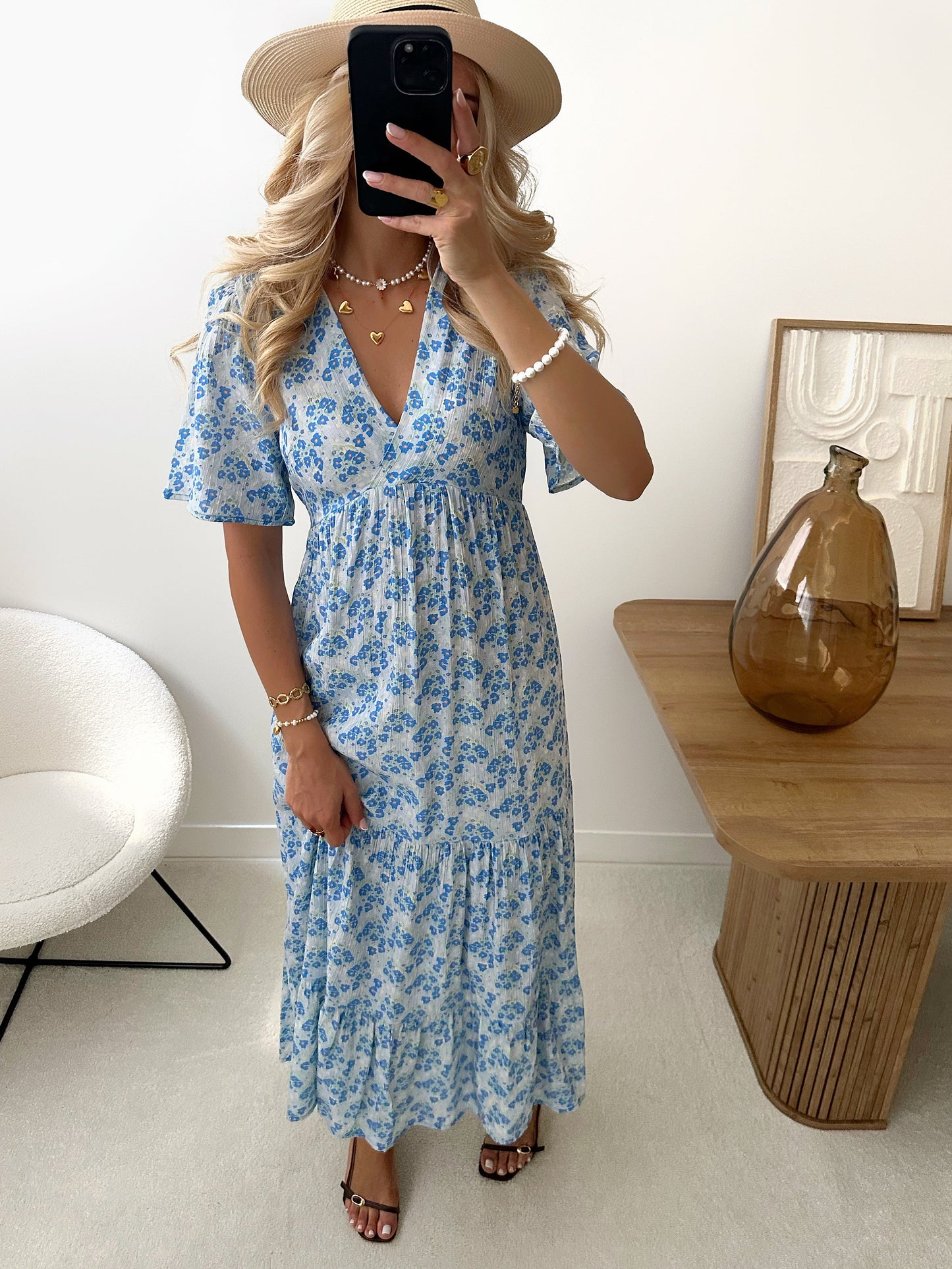 ISMENE floral print maxi dress - sky blue