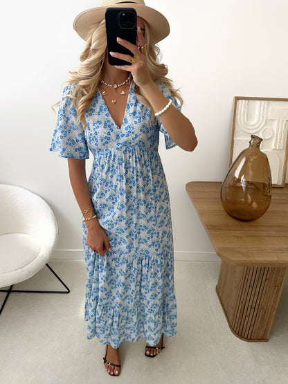 ISMENE floral print maxi dress - sky blue