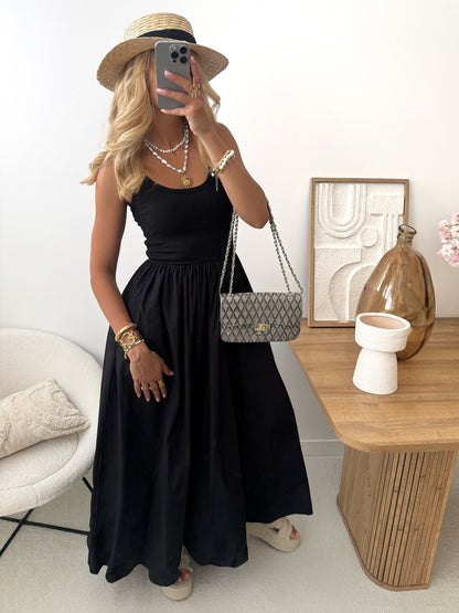 REGINE two-material long dress - black