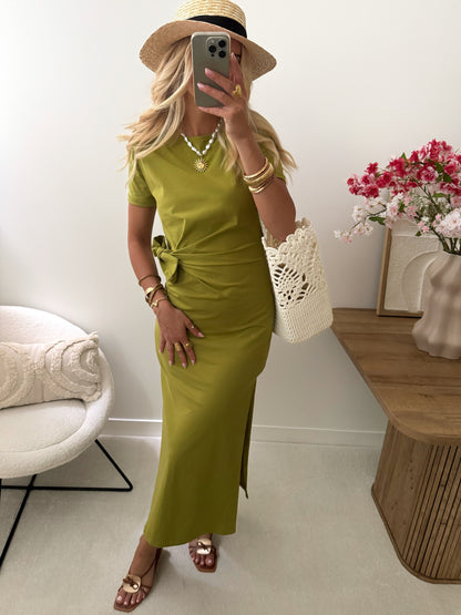 HAVANE long tie-up dress - olive green